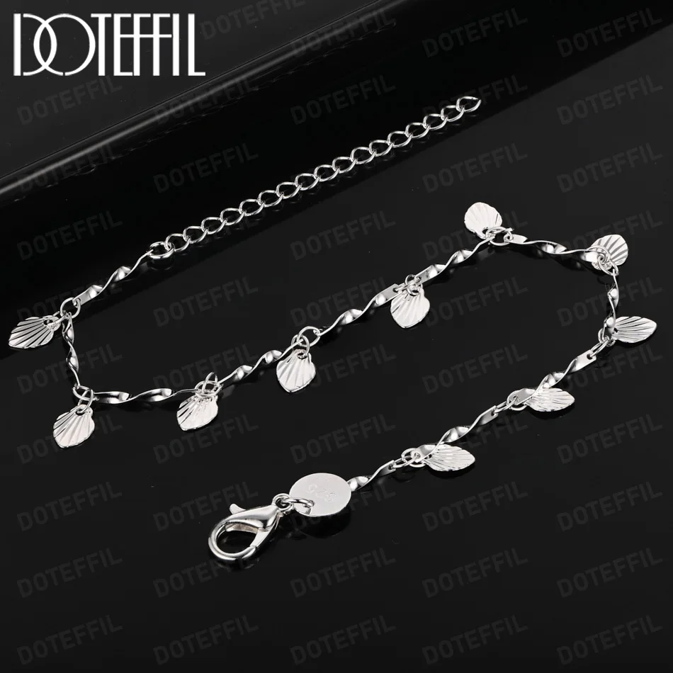 

DOTEFFIL Leaf Shaped Charm Bracelet Fashion 925 Sterling Silver Woman Girls Party Jewelry Christmas