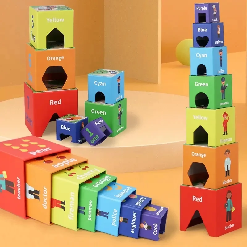 Boîtes empilables en bois pour tout-petits, jouets de nidification et de tri des nombres, blocs de normalisation, jeux d'équilibre, jouets préscolaires Montessori, 2 ans, 3 ans, 4 ans