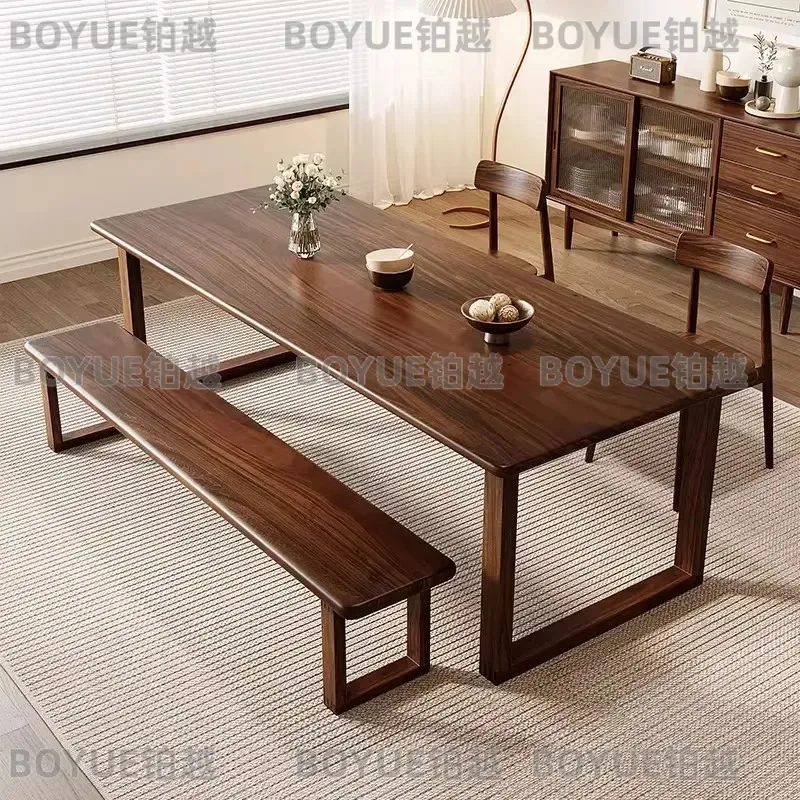 South American Black Walnut Dining Table Set with 4 Chairs Nordic Solid Wood Large Top for Small Apartment High End Furniture