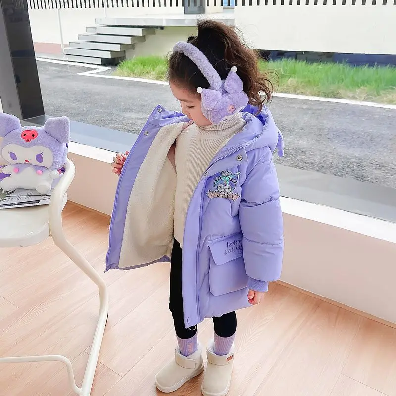 Veste rembourrée Kawaii Anime pour enfants, Sanrioed Kuromi, ma mélodie, mode pour filles, veste en peluche chaude, épaissir, vêtements rembourrés mignons, hiver