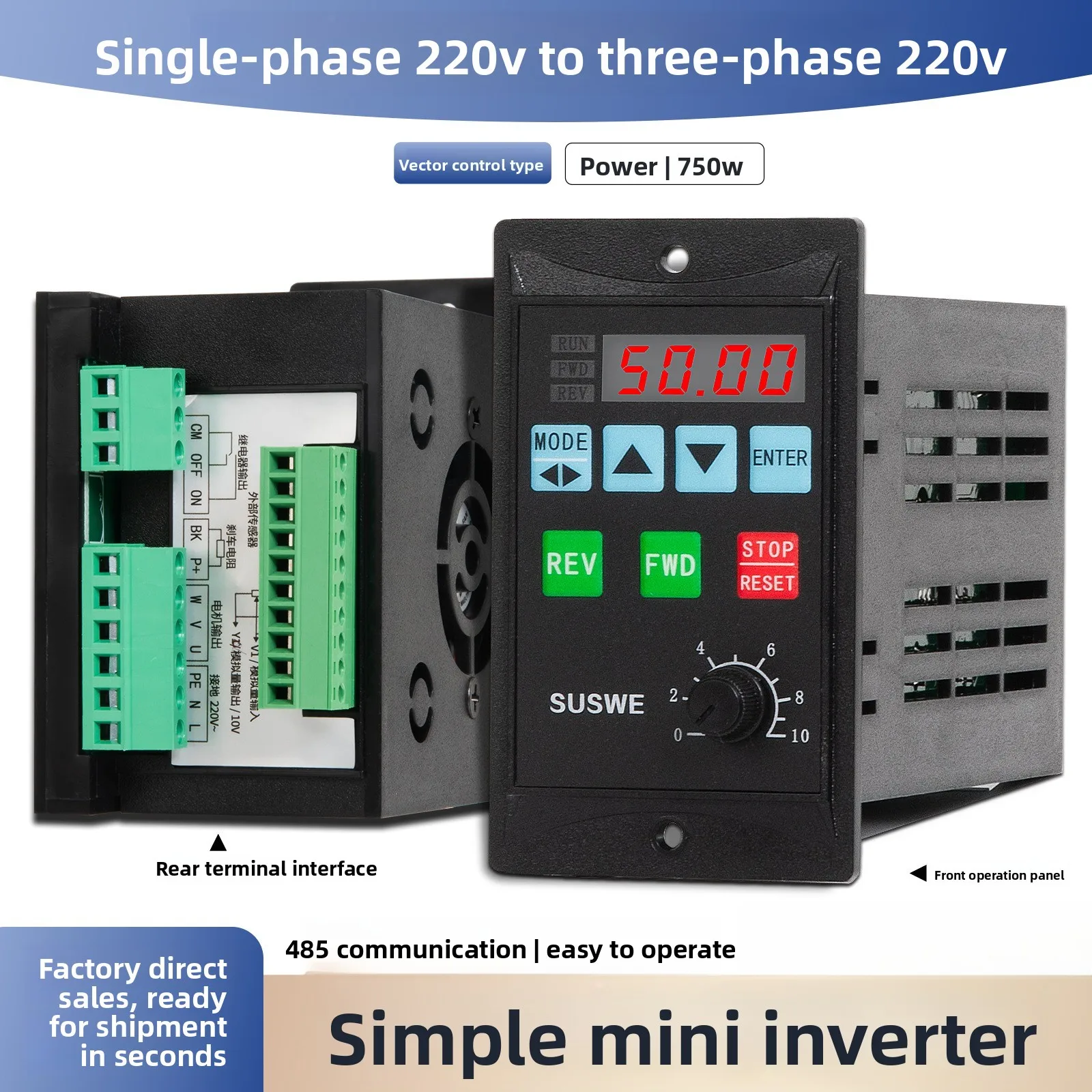 750W1500w simple panel governor single-phase 220 to three-phase T13 three-phase motor vector variable frequency governor