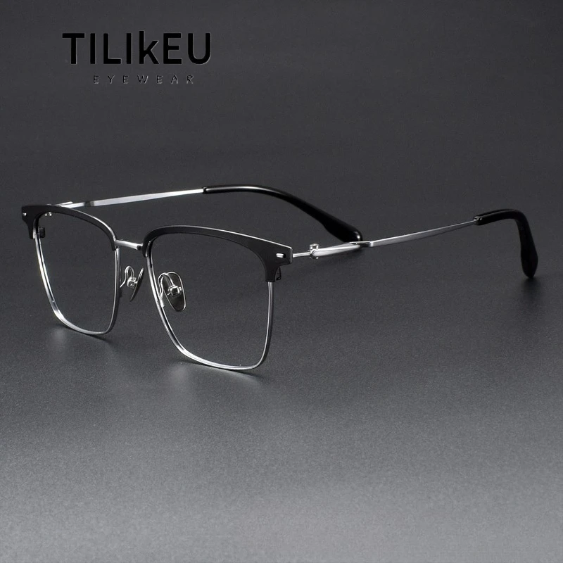 

Новая деловая оправа для очков из чистого титана для бровей, матовая квадратная мужская оправа для очков в стиле ретро, подходит для круглого лица и большого лица