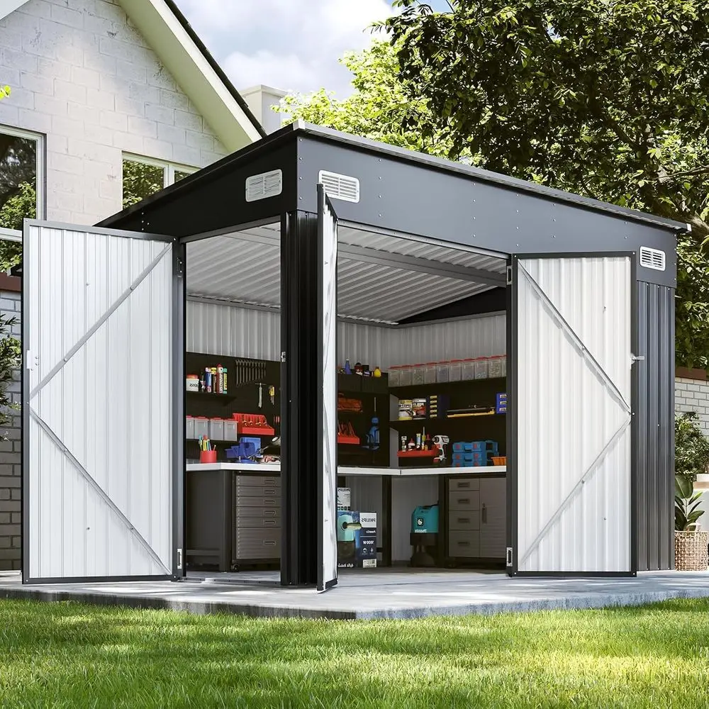 Premium Galvanized Steel 9.5x7.4 Storage Shed with Triple Weatherproofing for Outdoor Utility, Lean-to, Mower, Bike, and Garden