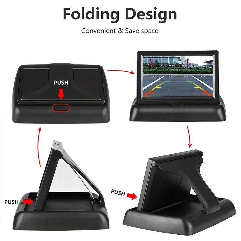 Monitor pieghevole per Auto 1pc, Monitor per retrovisione da 4,3 pollici Monitor per telecamera di Backup LCD TFT per Mini TV per lettore Video per