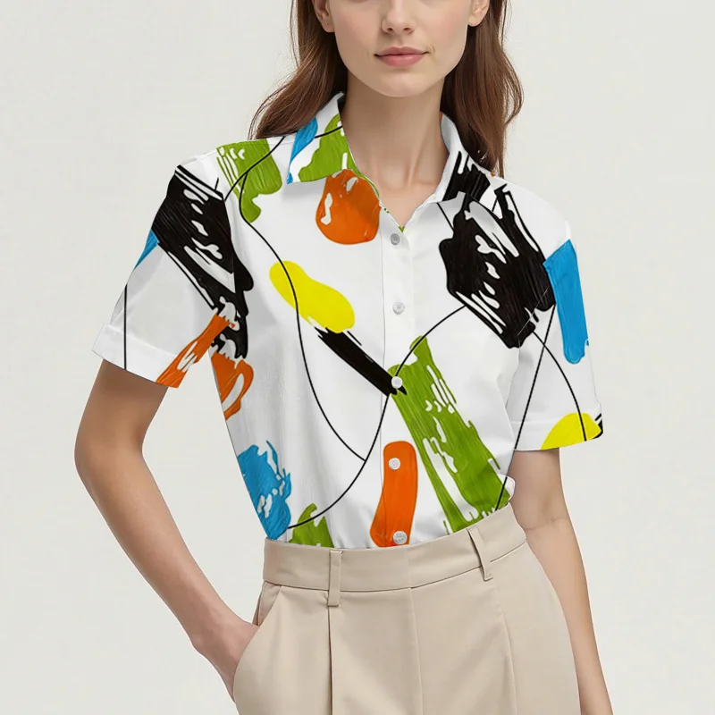 Summer women's shirt casual short-sleeved lapel Christmas element pattern women's top personality fashion women's clothing