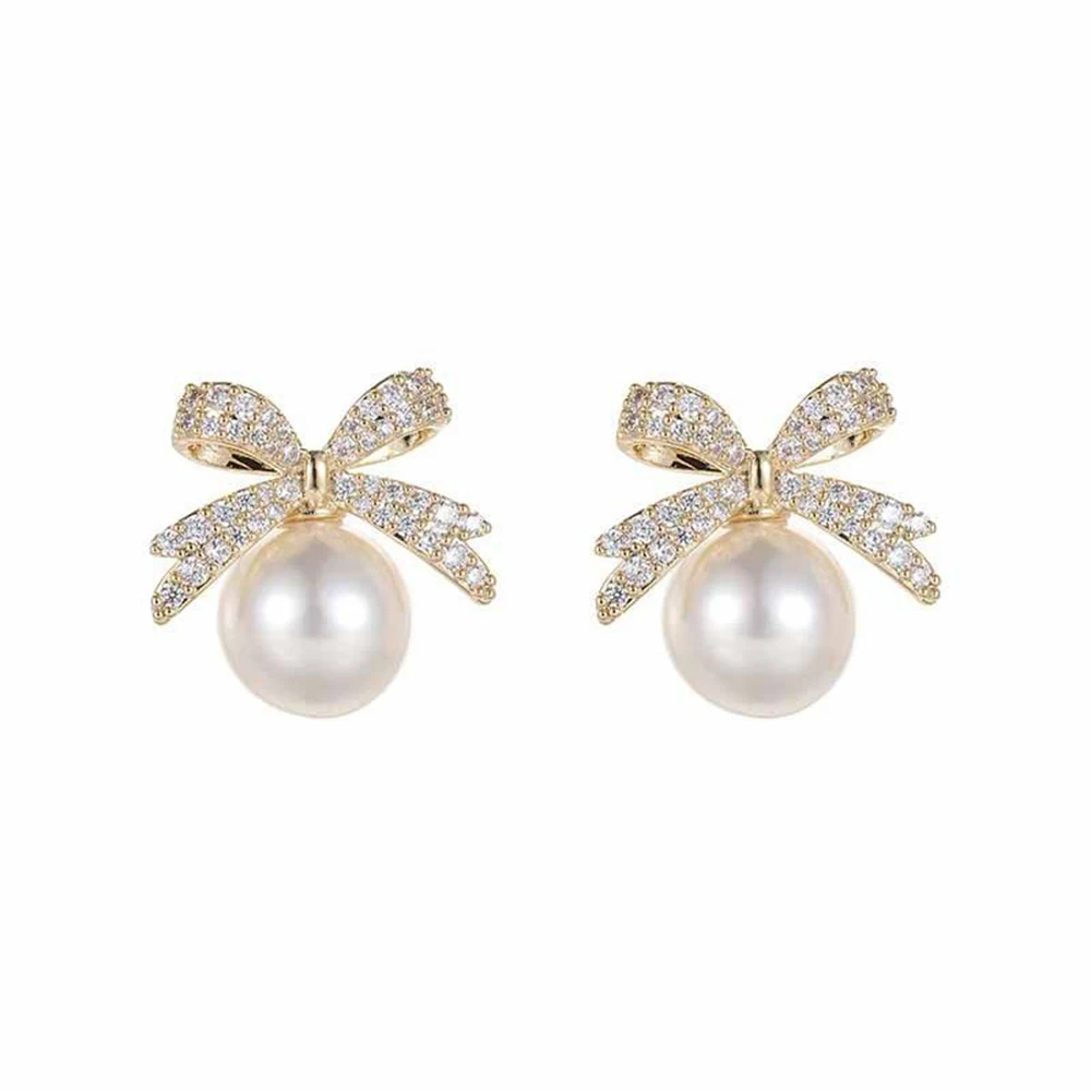 New Style Temperament Gold Color Wedding Bow Clip on Earrings for Women Rhinestone Bowknot Earring Girls Party Jewelry