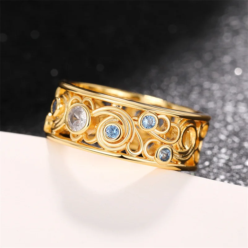 Huitan Gorgeous Women Finger Rings Hollow Out Band Design New Modern Accessories Daily Wear Party Vintage Jewelry Drop Shipping