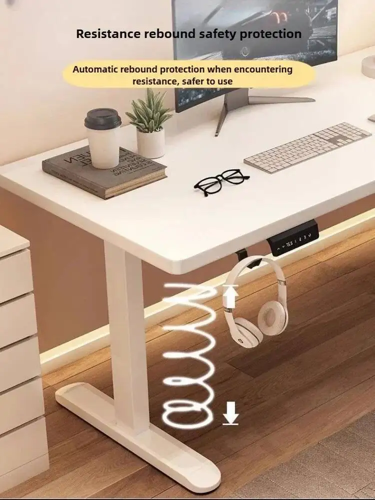 Wood Solid Electric Lifting Table, Intelligent Computer Table, Home Study Desk, Office Desk, Gaming Table, Bedroom Workbench