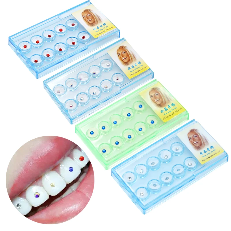 10pcs Diamond Bur Dental Material Teeth Whitening Studs Denture Acrylic Teeth Crystal Ornament Oral Hygiene Tooth Decoration