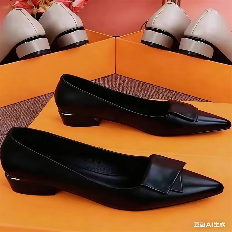 

Новые женские туфли-лодочки Весна 2026, универсальные, на низком каблуке, с острым носком, из мягкой кожи, повседневные, для офиса