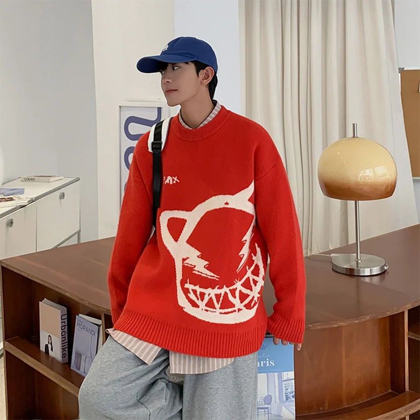 

Модный мужской вязаный свитер с круглым вырезом, свободного кроя, на весну-осень, повседневный, удобный, с длинными рукавами, с геометрическим узором