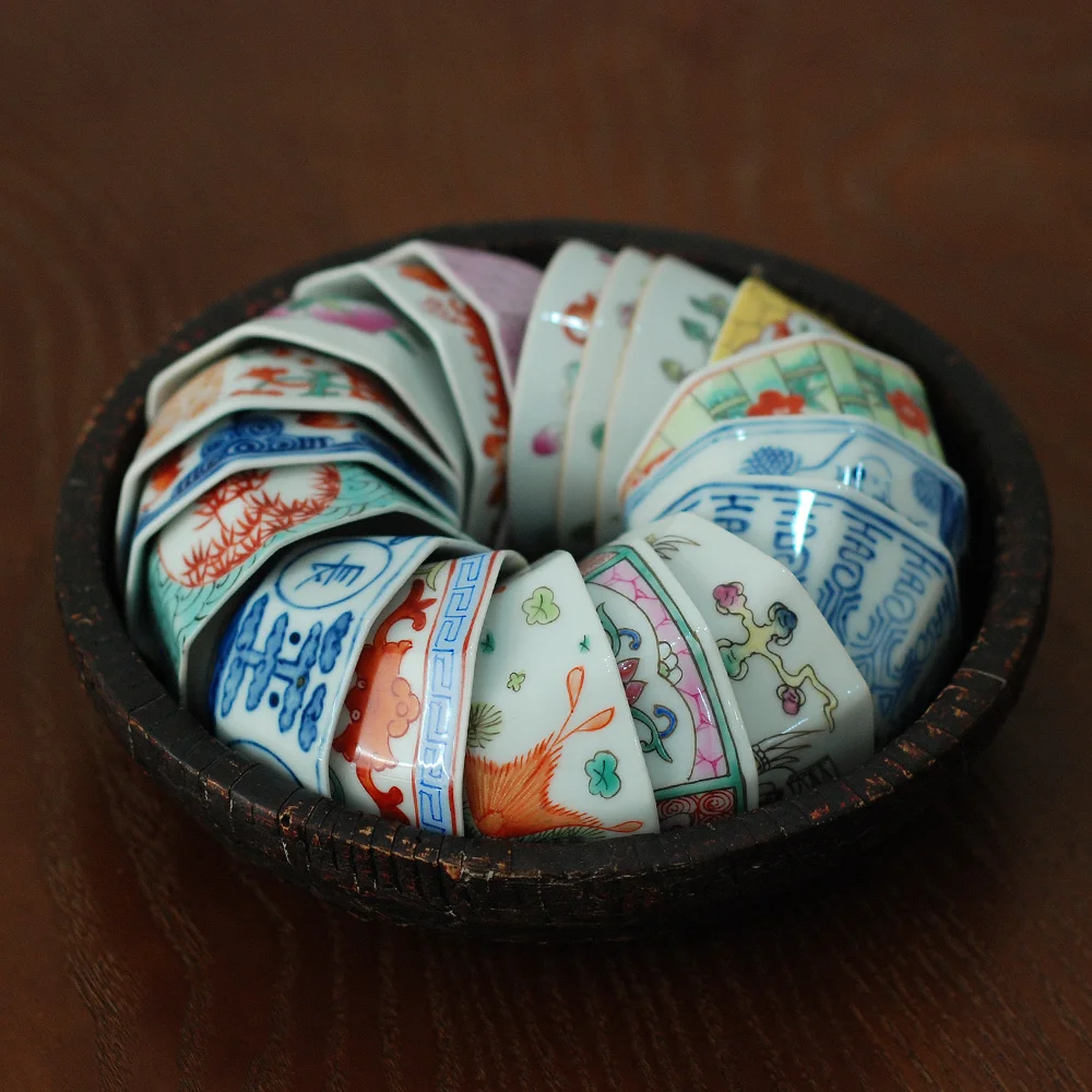 Taza de té de ocho lados esmaltada de porcelana blanca y Bue de cerámica, taza maestra pintada a mano antigua de estilo chino, taza de té Gongfu
