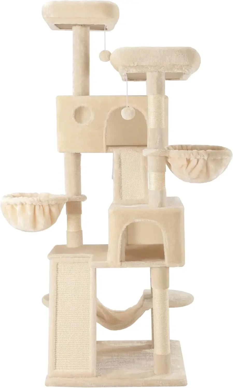 65in Larger Cat Tree Tower Condo for Indoor Cats, Multi-Level Furniture Activity Center with Wide Base