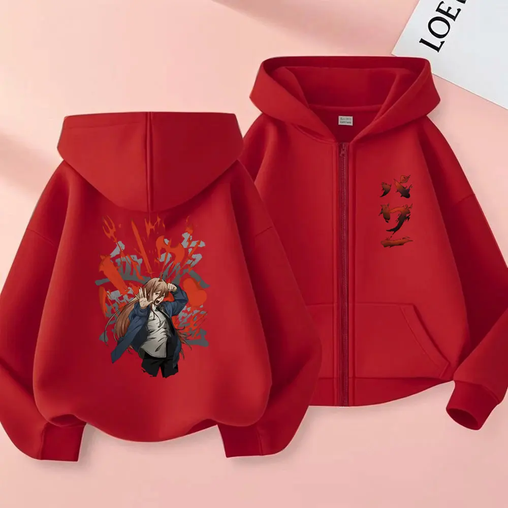 Anime Chainsaw Man Power Zipper Hoodie Cartoon Manga Graphic Print Zip Up Jackct Coat Men Women Fashion Casual Oversized Hoodies view 4