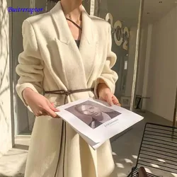 High-end Double-sided Cashmere Coat Women Mid-length New Fashion Thick Double-breasted Long Sleeve Woolen Coat Fit Autumn Winter