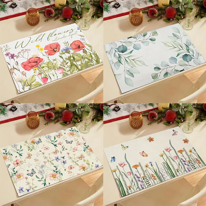 4Pcs Summer Eucalyptus Placemats for Dining Table Decoration Spring Seasonal Holiday Decoration Vintage Linens Table Mats