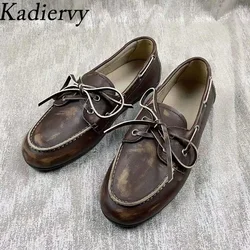 2024 New Flat Shoes Woman Round Toe Lace Up British Style Shoes Female Casual Comfort Loafers Walk Shoes For Women