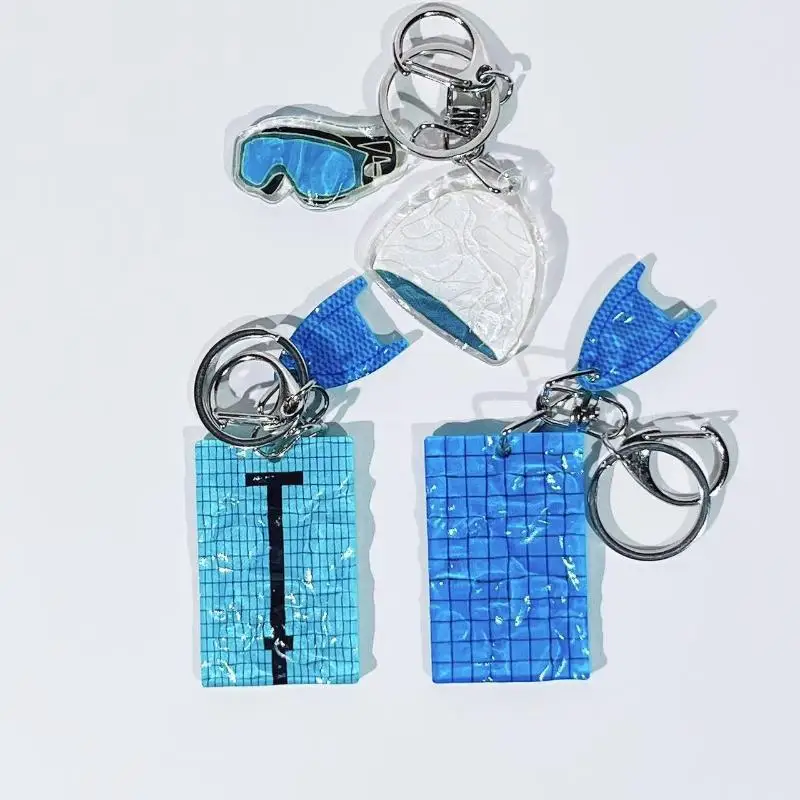 【Y】1Pcs Swimming Hat Car Key Ring Creative Swimming Pool Wavy Keychain Decoration Bag Pendant Swimmer's Gift