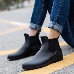 Chelsea Boots Men Rain Boots Low Gumboots  Warm  Male Low Bot Water Shoes Men Slip Bot Galoshes Fishing Boots Wellies