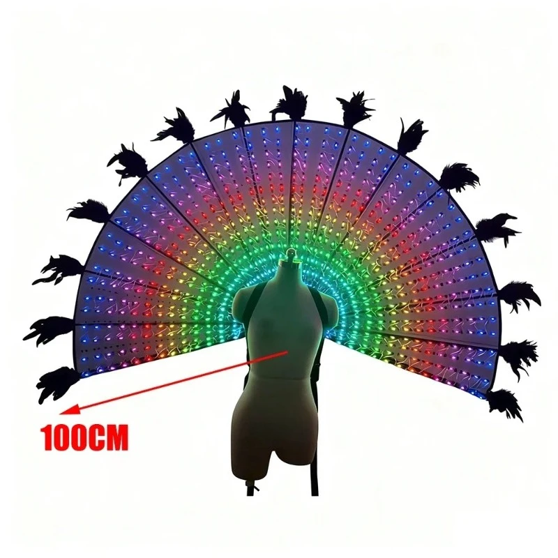 LED Glowing Peacock Large Wings Sexy Iridescent Lighting Gradient Custom Performance Party Costume Halloween Cosplay Costume