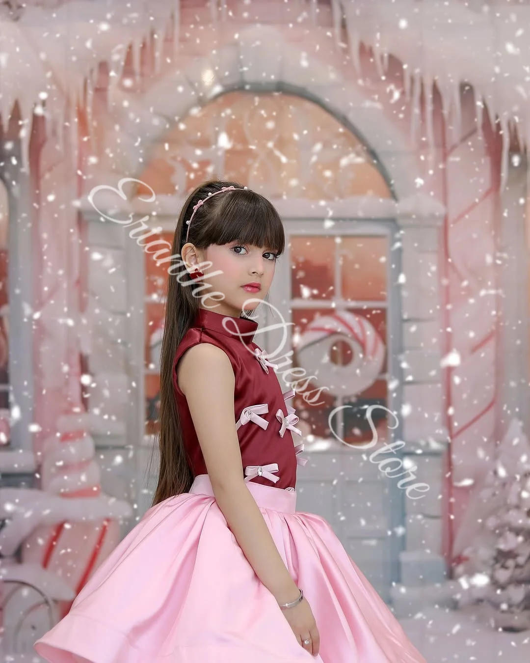 Flower Girl Dress for Wedding Sleeveless Satin Bow Puffy Elegant Kids Birthday Party Dress First Communion Gown Custom