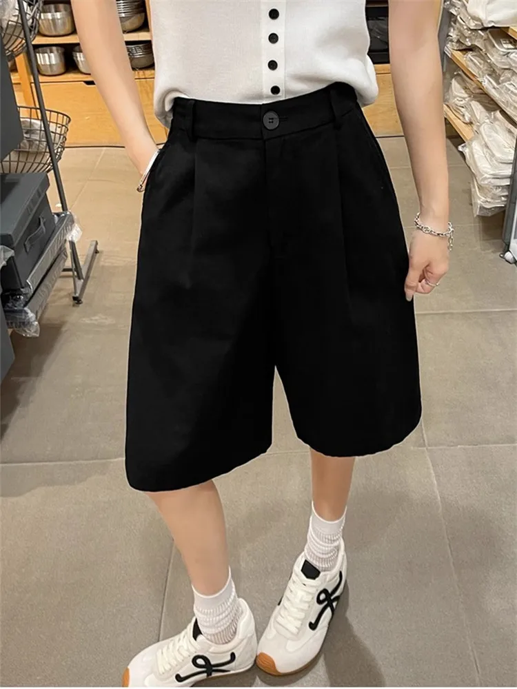 Plones informs de lino y aodón de cinco puntos para mujer, de cintura alta y pierna ancha, hoados, versátiles y de...