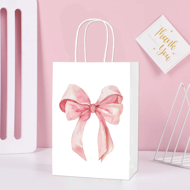 Pink Gift Bag Ribbon Bowknot Paper Handbag Birthday Party Treat Pouch Sweet Candy Favor Bag Wedding Jewelry Organizer Bag - Detail 1