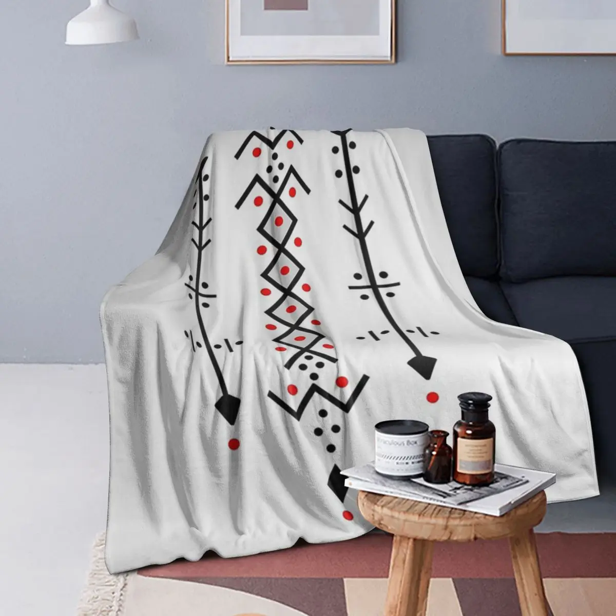 

Kabyle Amazigh Motif Geometry Berber Blankets Soft Warm Flannel Throw Blanket Plush for Bed Living room Picnic Travel Home Couch