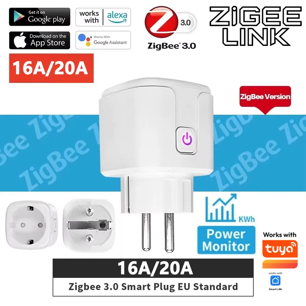 ZigBee 2MQTT Outlet Smart Plug EU Socket 16A/20A Power Monit
