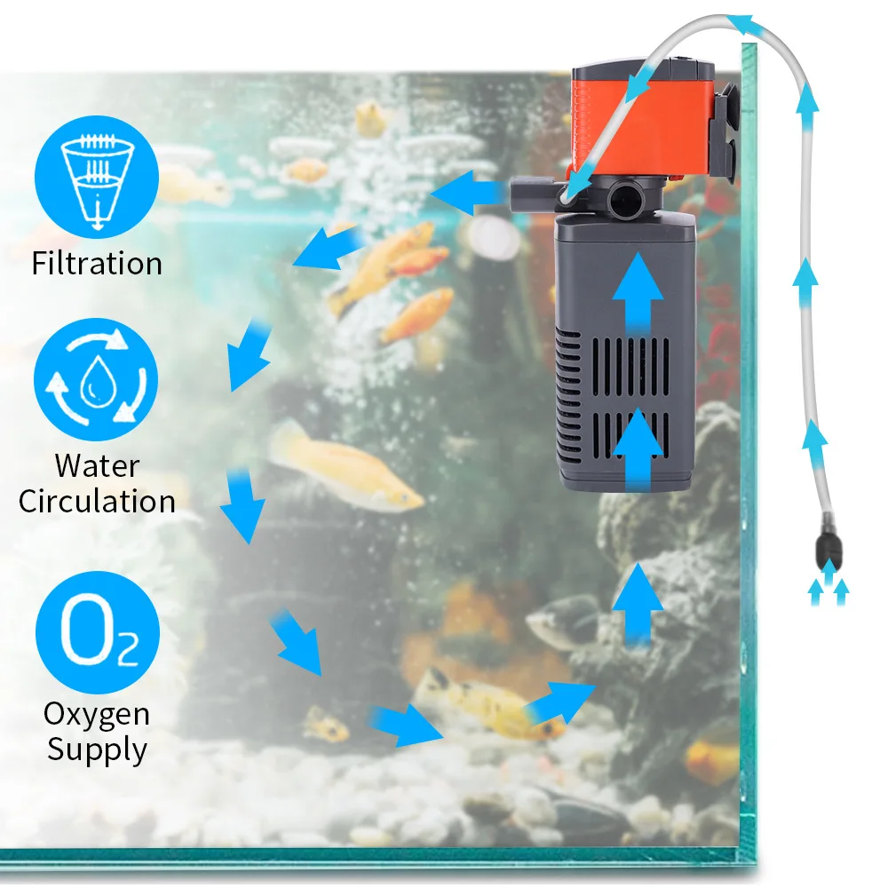 3 In 1 Aquarium Filter Fish Tank Filter Submersible For aquarium Multifunction Pump Air Oxygen Increase Aquarium Internal Filter