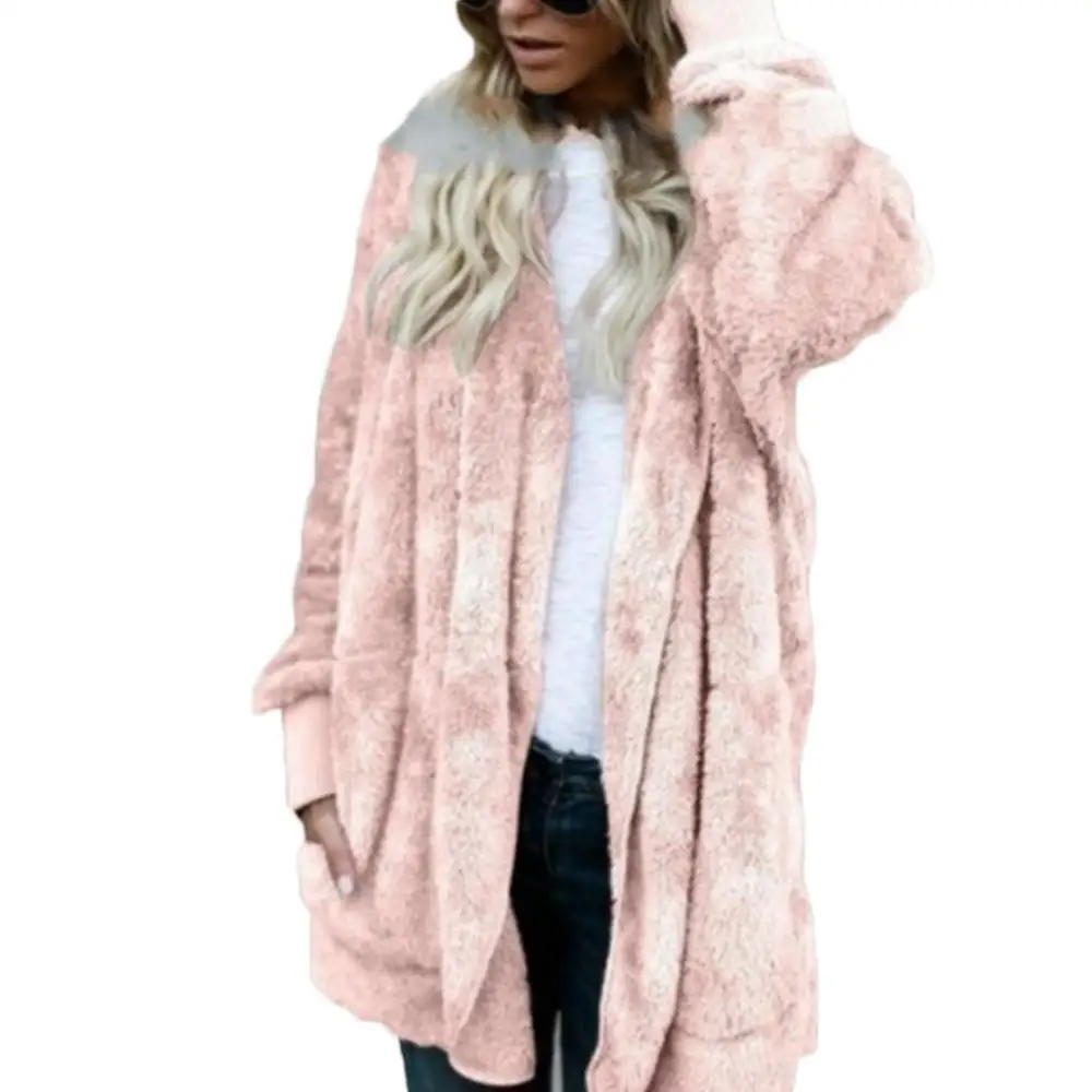 

Hooded Winter Casual Cardigan All-match Coat Women Long Sleeve New Women's Solid color Reversible Faux Fur Midi Overcoat 2019