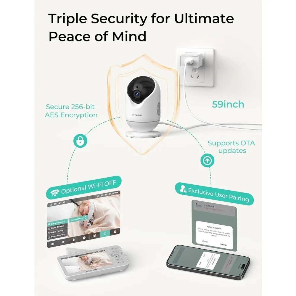 VistaView Lite Smart WiFi Baby Monitor with 2 Cameras- 4” 720P Split Screen & 1080P Camera App Control, Motion Alerts, Night Vis