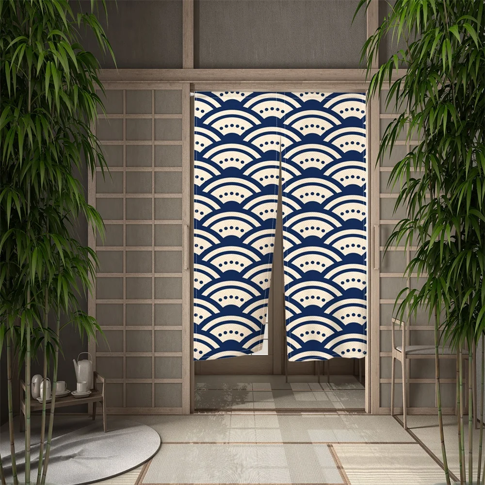 Japanese Door Curtain Kanagawa Waves Printed Partition Kitchen Doorway Restaurant Decor Noren Washable Half-Curtain