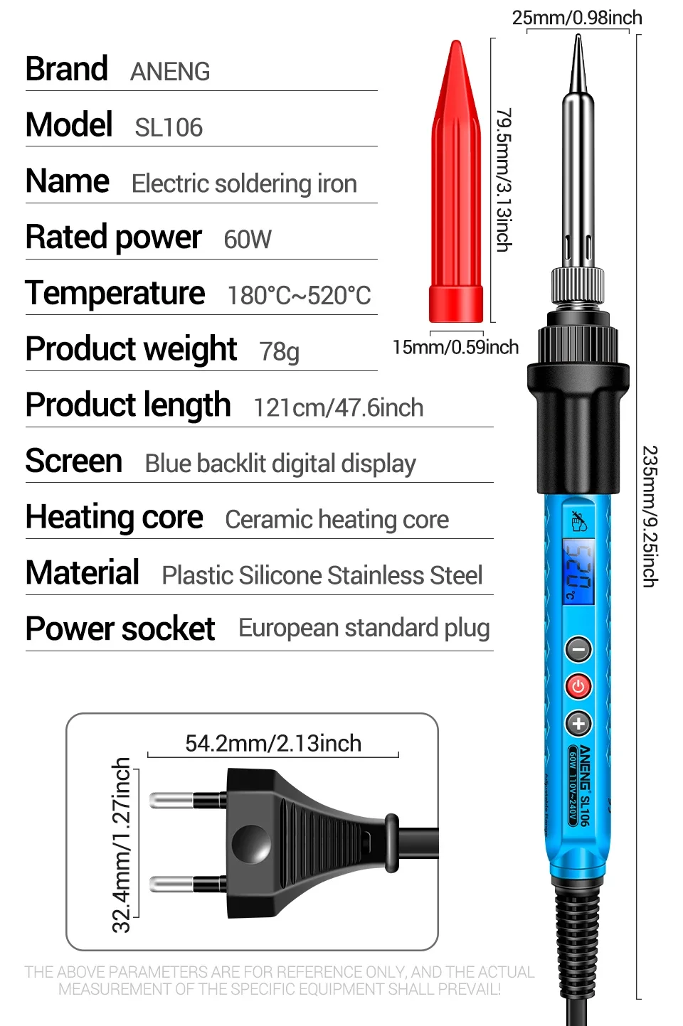 ANENG SL106 Electric Soldering Irons Adjustable Temperature 110V/220V Welding Solder US/EU Plug Professional Repair Welding Tool