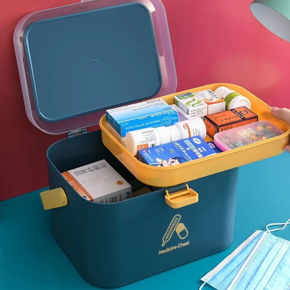 Double Layer Family Medicine Storage Box Waterproof Large Capacity Medicine Cabinet Dust Prevention Medicine Tablet Container