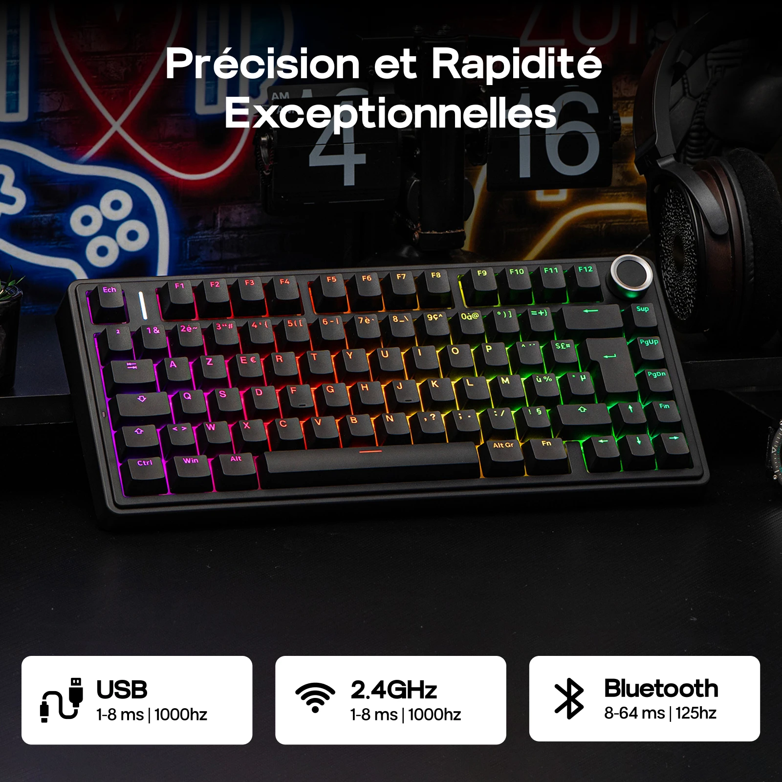 ISO-FR 레이아웃 AULA F75 75% AZERTY 프랑스어 레이아웃 유선/블루투스/2.4G 무선 기계식 게이밍 키보드 RGB 백라이트 4000mAh 배터…