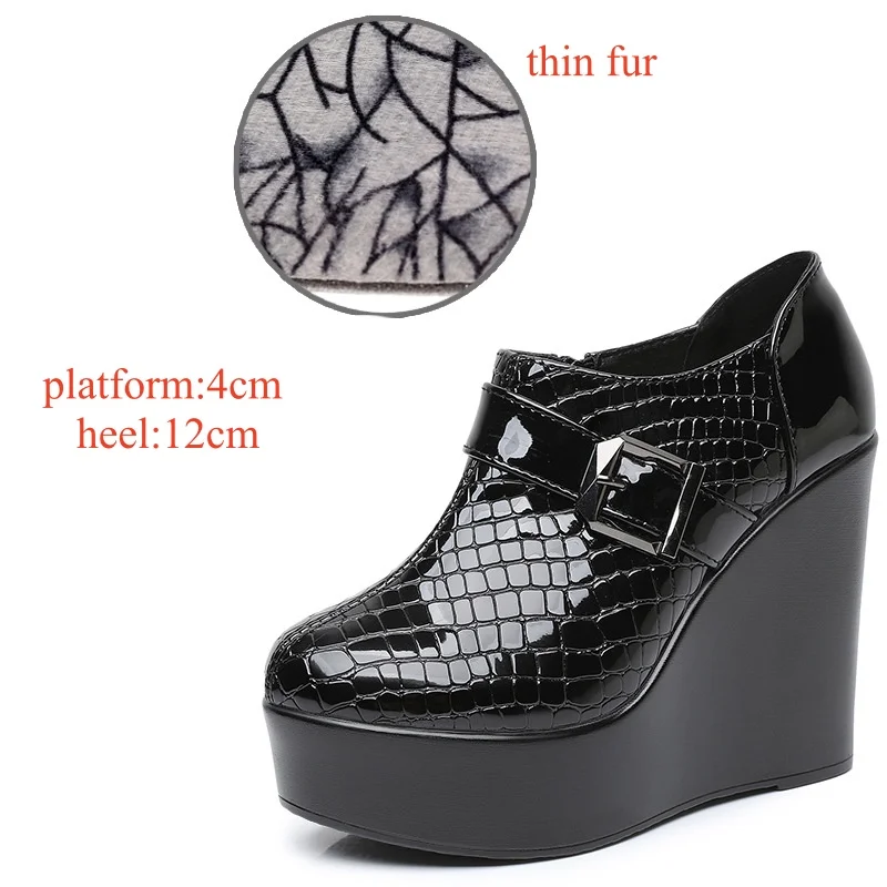 8 см, 12 см, маленький размер 33–43, удобные туфли из лакированной кожи с пряжкой, осенние туфли на танкетке, осень 2023, туфли на высоком каблуке для модели офисного платья