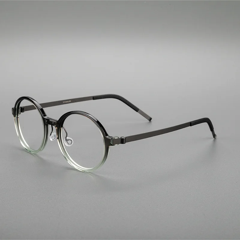 Retro round plate glasses frame men and women myopia glasses ultra-light screwless plate titanium frame