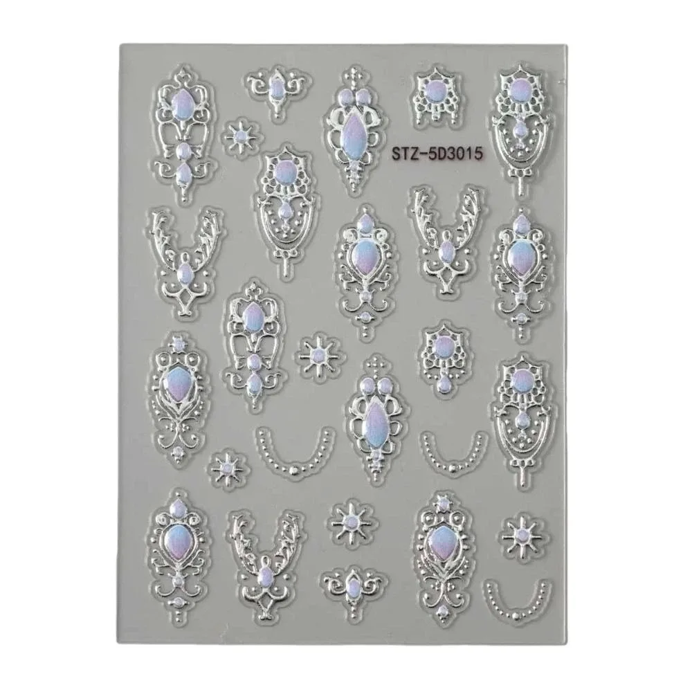 Luxurious 5D Nail Art Stickers Shiny Finish Palace Style Baroque Scepter Nail Art Decals Retro Crown Necklace