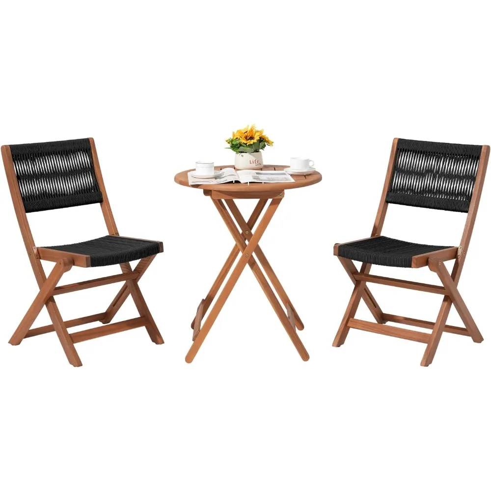 

OC Orange-Casual 3 Piece Acacia Patio Bistro Set, Outdoor Compact Wood Table and Chairs Set of 2 for Apartment Balcony Front Por