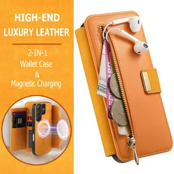 Leather Zipper 2IN1 Detachable Wallet Coque for Samsung Galaxy S26 Ultra 5G Magnetic Case Phone S24 FE S23 Plus S25 Edge Cover