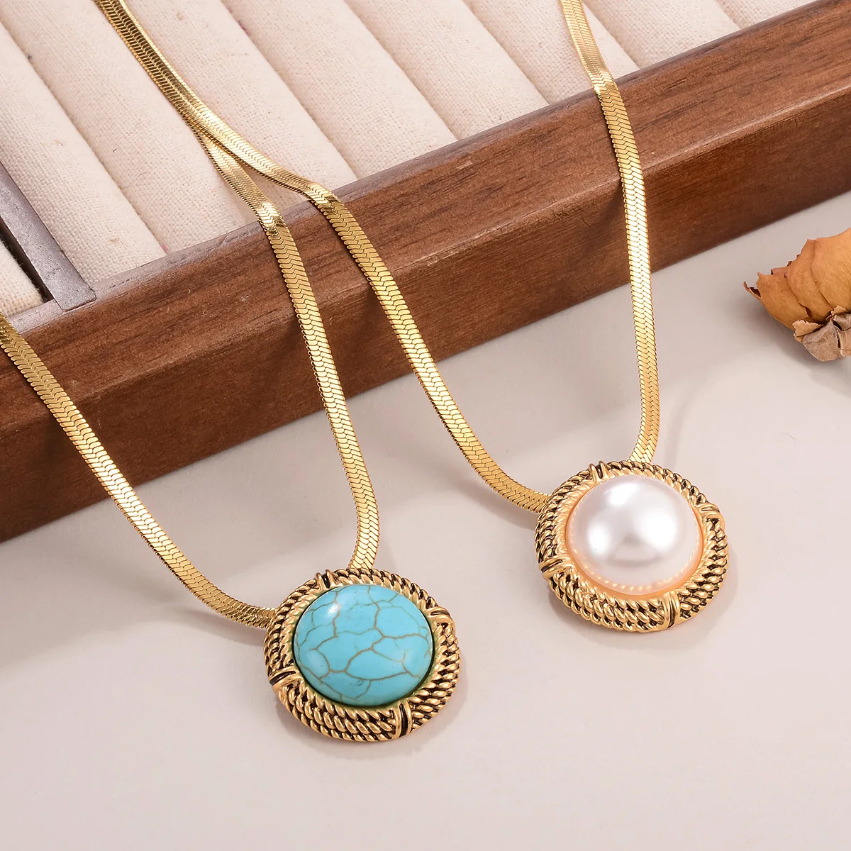 قلادة عصرية مطلية بالذهب عيار 18 قيراط على شكل فيروزي مع سلسلة شفرة للسيدات، سحر رقبة أنيق لإكسسوارات الحفلات اليومية #5