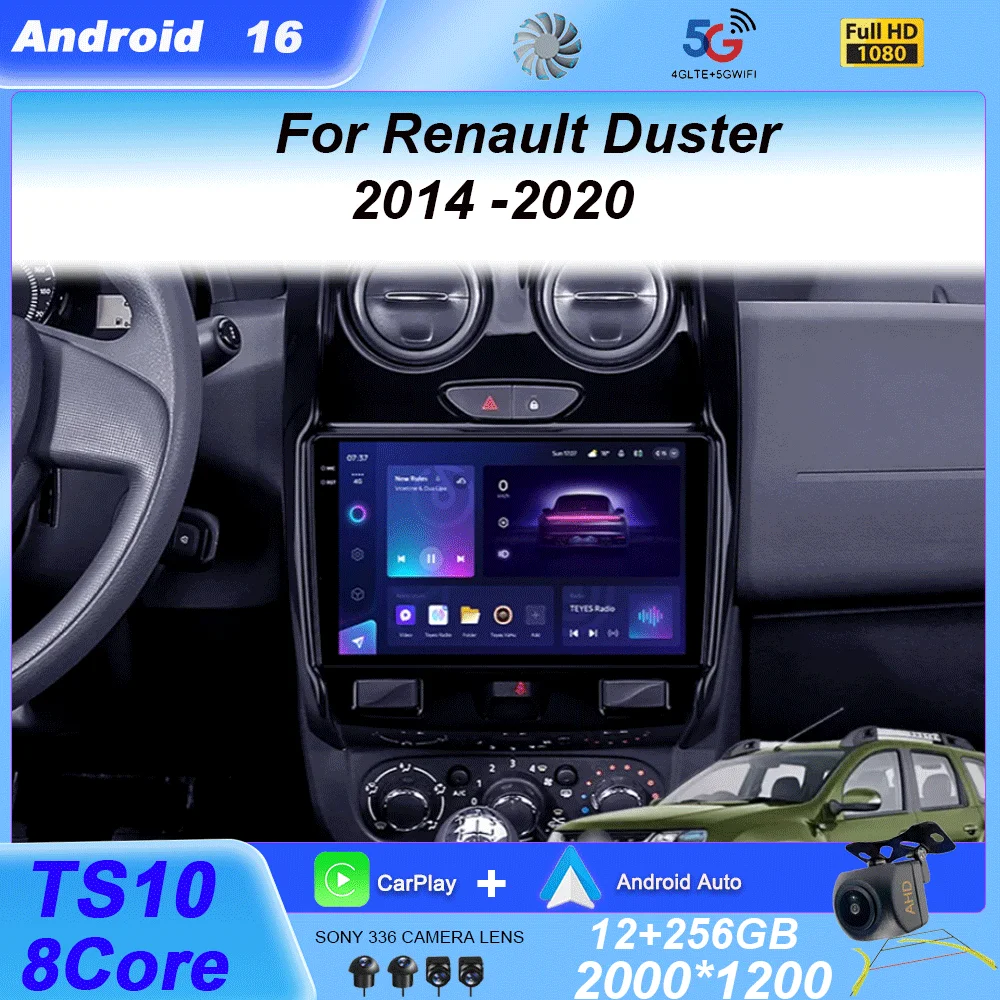 Rádio Automotivo Android 16 Carplay para Renault Duster 2014 2015 2016 2017 -2020 Navegação GPS Multimídia Player Estéreo WiFi+4G DSP BT