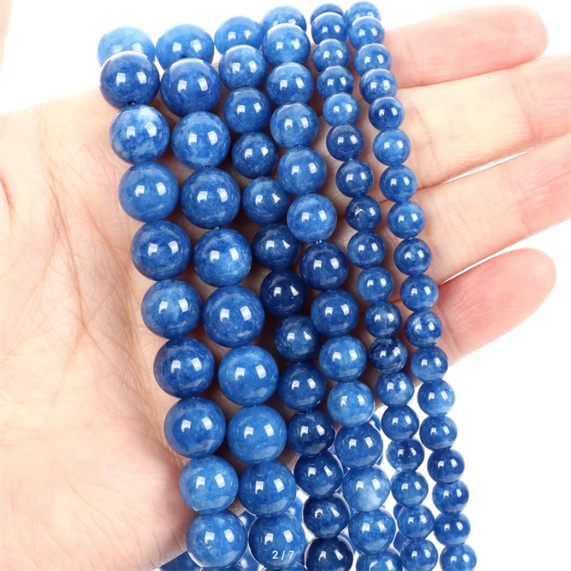 Fashion Natural Stone Kyanite Charm Loose Bead DIY Round Beads Jewelry Accessories