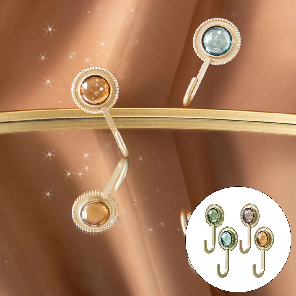 

4 Pcs Jeweled Wall Hangers Retro Diamond Adhesive Hook Small Hooks Household Mount Velvet