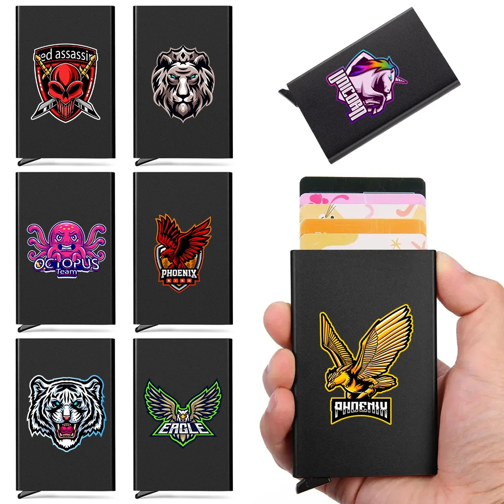

Anti-theft ID Credit Card Holder Minimalist Porte Carte Thin Aluminium Metal Wallets Teamlogo Print Bank Men Credit Card Box