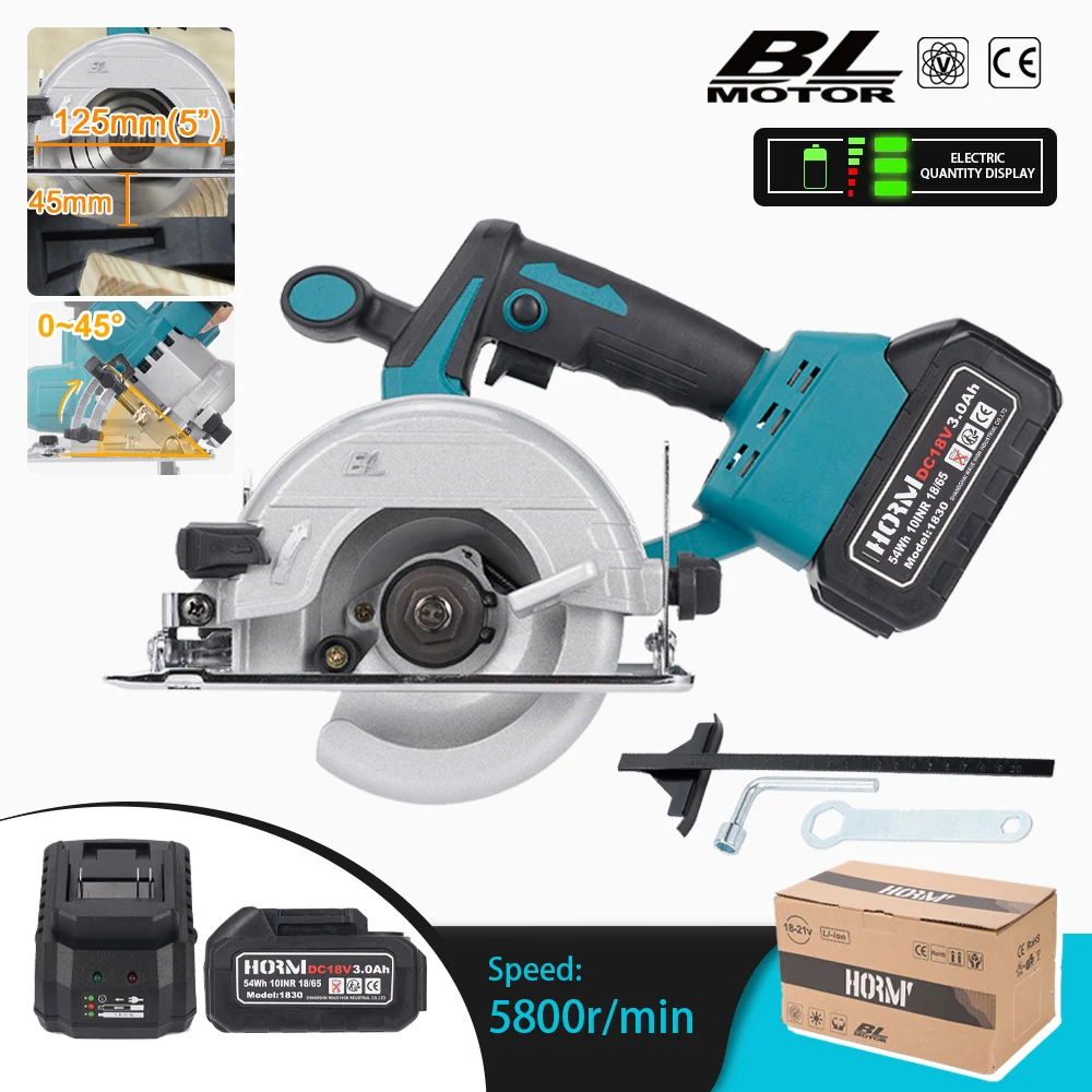 

5 inch 125mm Brushless Circular Saw Cutter 5800RPM Adjustable Chainsaw Wood Cutting Machine For Makita 18V Battery Power Tool