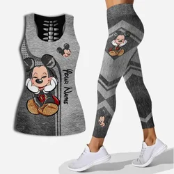 Darmowe nazwa własna damskie bezrękawnik z wcięciem damskie Mickey strój do jogi legginsy Fitness strój sportowy zestaw Disney Tank Top Legging