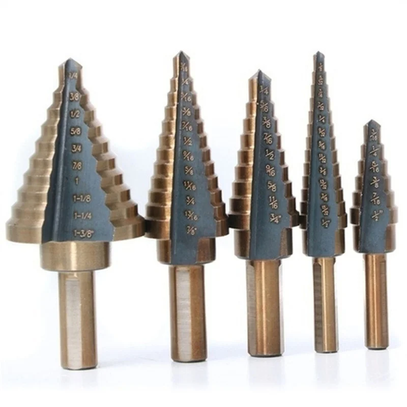 Stufenbohrer-Öffnungswerkzeug 5-teiliges Aluminium-Box-Set Hochgeschwindigkeits-Bohrer ​ ​ Stahl-Metall-Pagoden-Bohrer für Zentrierbohrungen – Detail 12
