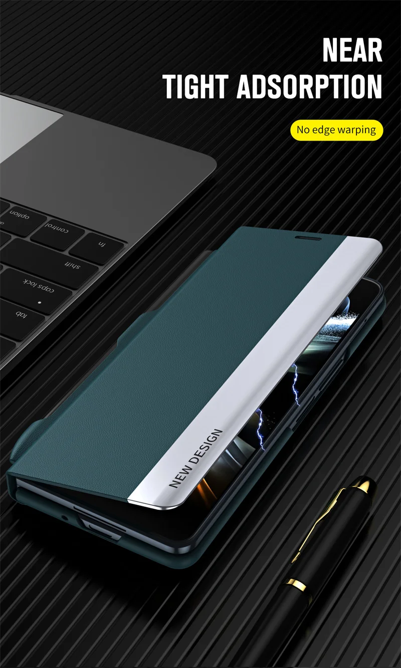 With S Pen & Pen Slot PU Leather Electroplating Holder Phone Case For Samsung Galaxy Z Fold 6 5 4 3 5G Fold7 Magnetic Flip Cover